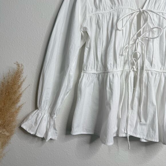 Free People top cinched front tie pleated cotton blouse Small - Picture 5 of 9